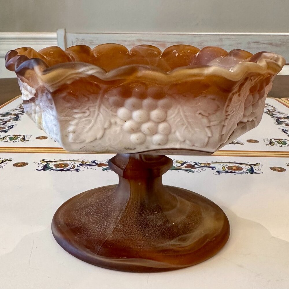 vintage Imperial Glass caramel slag glass compote or pedestal candy dish